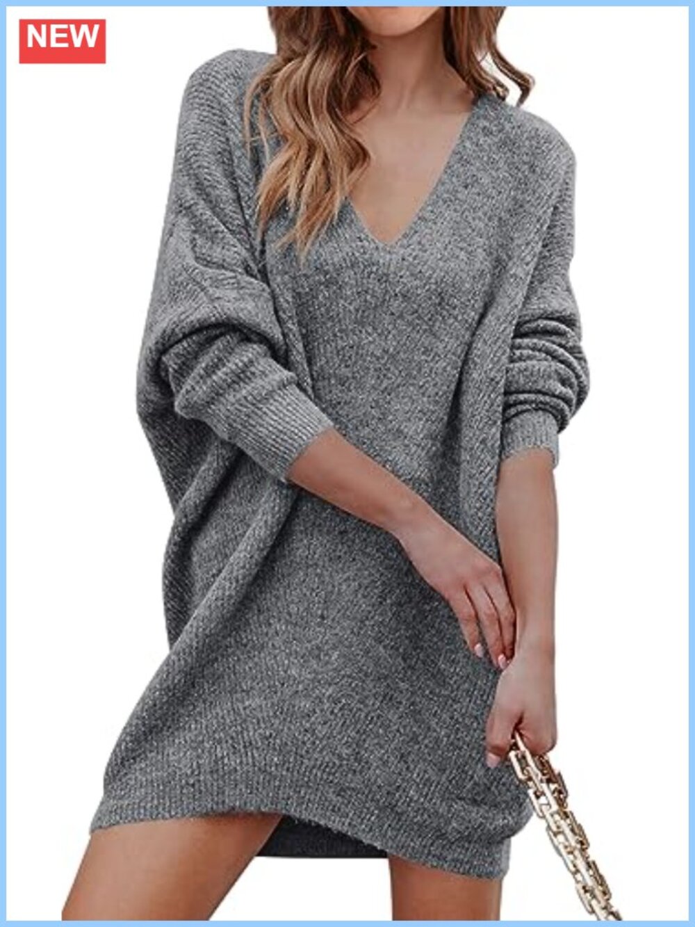 PRETTYGARDEN Women's Ribbed Knit Pullover Sweater Dress V Neck Long Sleeve